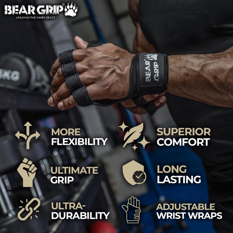 BEAR GRIP - Open Workout Gloves with extra Palm protection