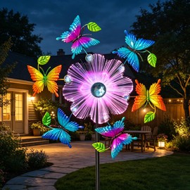 44" Solar Colorful Butterfly Garden Wind Spinners - Metal Outdoor Stakes Kinetic Wind Spinner Windmills Decor, Wind Sculpture Yard Art Decorations for Patio, Lawn & Garden