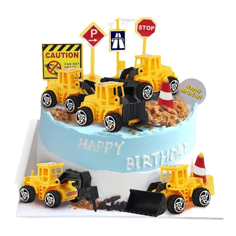 6 点セット ケーキトップ用 立体ミニ重機建設車両 ケーキトッパー 男の子の誕生日に最適な 活躍する車たち 消防車・救急車を含む ケーキデコレーションプレゼント (掘削機6点セット)