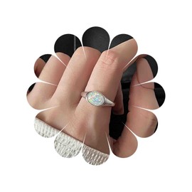 Cybche Boho Oval Opal Ring Silber Einstellbar Offen Mondstein Edelstein Ring Minimalistisch Weiß Opal Stein Knöchel Finger Ringe Statement Geburtsstein Ringe Schmuck Für Frauen