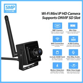 MWRCTV 5MP Mini Support 2.4G/5G WiFi Security Indoor Wireless Camera for Home Security 3.6mm Wide Angle Lens With Metal Shell One-Way Audio Motion Detection Including a 64G Micro SD Card for NVR RTSP
