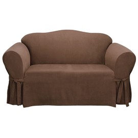 SureFit Home Decor Soft Suede Box Cushion Sofa One Piece Slipcover, Relaxed Fit, Polyester, Machine Washable, Chocolate Color
