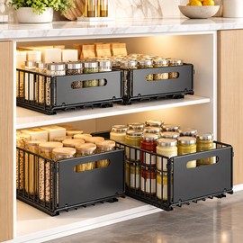Pull-Out Cabinet Organizer for Kitchen and Under-Sink Storage – Metal Sliding Basket Rack for Easy Access and Space-Saving Organization