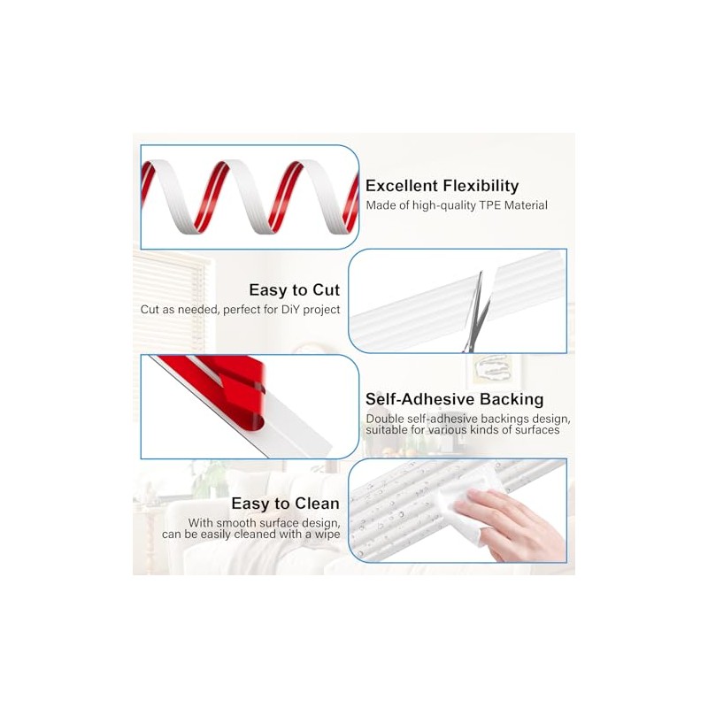 20FT Flexible Wall Corner Protector Moulding Trim, Peel and Stick