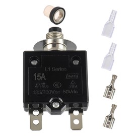 EPLZON 15A Manual Reset Push Button Circuit Breaker 125/250V AC 50V DC Thermal Overload Protector with Quick Connect Terminals and Waterproof Button Caps Assortment Kit(Pack of 1 pcs)
