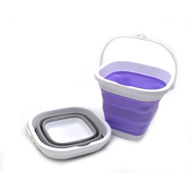SAMMART Set of 2-2.6L Super Mini Sqare Collapsible Plastic Bucket - Foldable Square Tub - Portable Fishing Water Pail - Space Saving Outdoor Waterpot