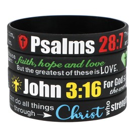 kilofly 4-Pack Christian Bible Verse Silicone Wristbands Scripture Bracelets, Love