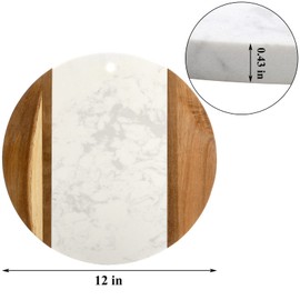 Okllen 12" Marble Cheese Board and Acacia Wood Serving Board, Handcrafted Round Marble Tray Cutting Board for Cheese, Charcuterie, Meat, Fruit
