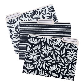 Steel Mill & Co Cute File Folders, Set of 9, Document Organizer for Filing Cabinet, Decorative Letter Size Files, Hand Drawn Black Floral