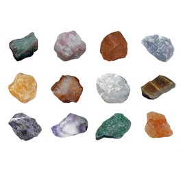 Janni-Shop Mineralien Rohsteine Edelsteine Sammlung 12 Stück einzeln benannt z.B. Rosenquarz Amethyst Bergkristall u.a.