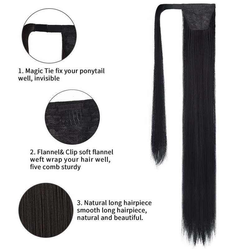 SEIKEA 35 Inch Clip in Ponytail Extension Wrap Around Long