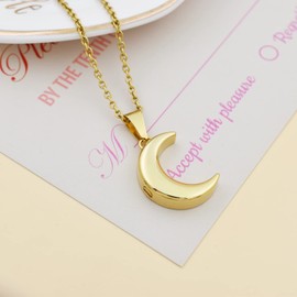 Crescent Moon Cremation Urn Necklaces for Ashes Stainless Steel Cremation Jewelry Keepsake Urn Necklace for Human Pet Ashes Memorial Jewelry Funeral Jewelry for Women Men (Gold)