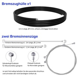 Universal Bicycle Brake Cable and Shift Cable Set, Complete Bowden Cable Repair Kit with Brake Cable Cover & Gear Cable Cover, Inner Cables, End Caps & O-Rings for MTB Road Bike E-Bike