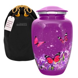 Trupoint Memorials Cremation Urns for Human Ashes Adult Female, Decorative Burial Urn for Adult Men & Women – Large, Purple Butterfly