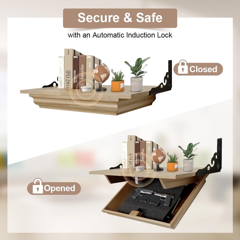 DOLEMODUO Compact Gun Shelf with Hidden Storage, Floating Wall Mount