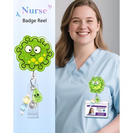 Besoar Funny Germ Nurse Badge Reel - Cute Nursing Badge Holder Retractable with ID Clip,Healthcare RN LPN CNA MA Name Tag Card Accessories with Alligator Clip for Office Student Work Hospital