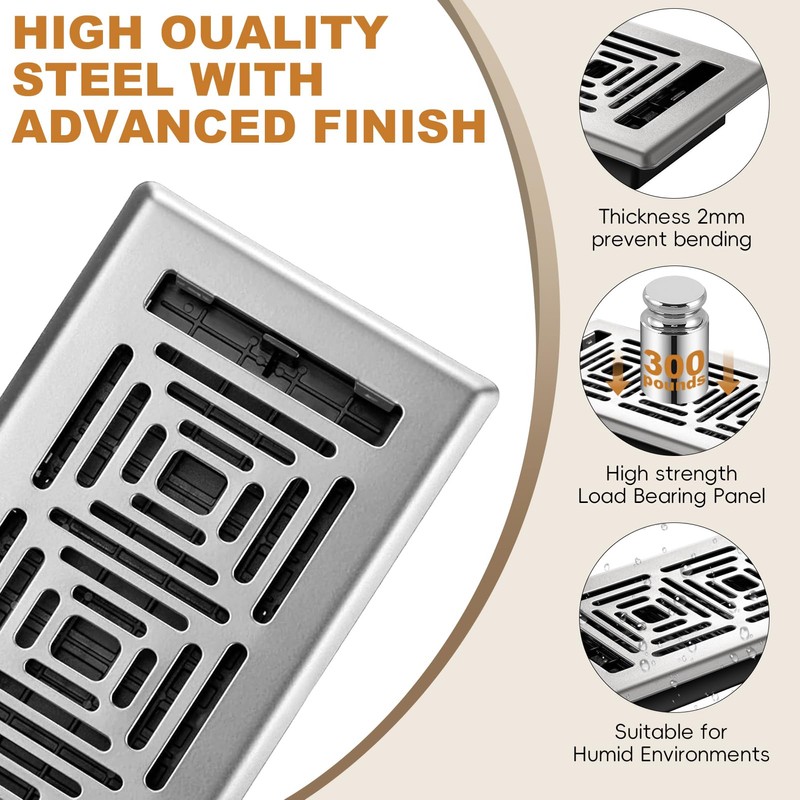 Floor Register 4x10, Heavy Duty Walkable Steel Floor Vent Covers,