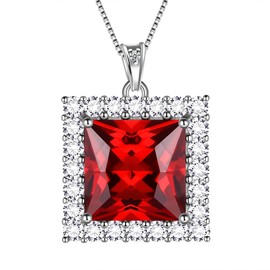 Aurora Tears Birthstone Necklace Jewellery Set, Square Birthstone Pendant for Women and Girls, 925 Sterling Silver, Square necklace, 1. January Garnet
