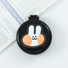 Black Rabbits Mini Hair Brush for Purse, Pocket Hair Brush with Mirror for Girls, Cute Portable Foldable Travel Mirror Hair Brushes Round Hair Comb Compact Massage Comb, Hair Brushes (2H974)