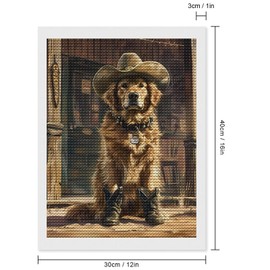 Tryadren Diamond Art Kit for Adults, Western Cowboy Golden Retriever Diamond Painting for Adults Beginners, 5D DIY Diamond Art Painting Kits Craft for Home Wall Decor 12x16 Inch No Frame