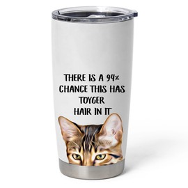 Funny Reddish Brown Toyger Cat Tumbler 20oz Curved with Lid - This Stainless Steel Vacuum Insulated Cup Has Pet Hair In It - Gifts for Cat Lovers