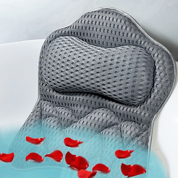 Bath Pillow, Tub Pillow for Bathtub with Strong Non-Slip Suction Cups and Comfortabl 3D AirMesh Bath Pillow for Women &Man