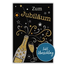bsb Anniversary Card with Champagne Bottle Motif, Loving Card for Service Anniversary or Company Anniversary, Congratulations Card, Anniversary Card in 12.4 x 17.9 cm