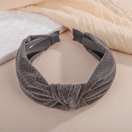 Wiwpar Cute Women's Grey Velvet Twisted Stripe Wide Knotted Headband Top Knot Hairband Elastic Non Slip Wide Head Band Cocktail Dating Bar Hair Hoop Turban Party Prom Hair Accessory (Grey, Free Size)