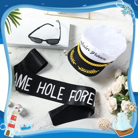 JaGely 3 Pcs Bachelor Party Accessories for Groom Set Include Groom Captain Hat Groom Sunglasses Bachelor Sash Bridal Shower(Classic Style)