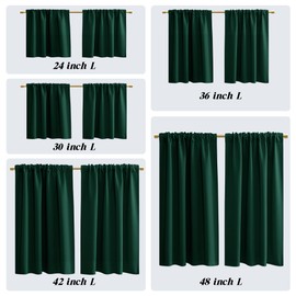 PANELSBURG Dark Green Blackout Curtains for Bedroom,Thermal Insulated Short Room Darkening Curtain for Kitchen Window Set of 2 Panels Rod Pocket 42 Inch Length,Hunter Emerlad Green
