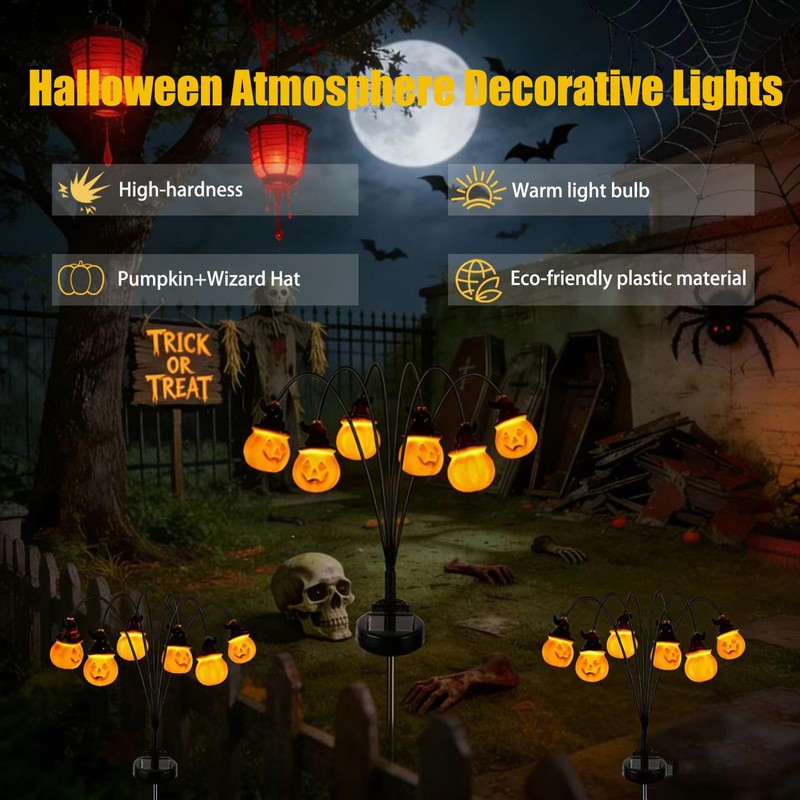1PCS Halloween Pumpkin Solar Stake Lights, Waterproof Outdoor Ground Stake