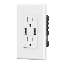 ELEGRP USB Wall Outlet Receptacle with Dual 4.0 A USB Ports, 15 Amp Duplex Tamper Resistant Receptacle, Charging Power Outlet with USB Ports, Wall Plate Included, UL Listed (1 Pack, Glossy White)
