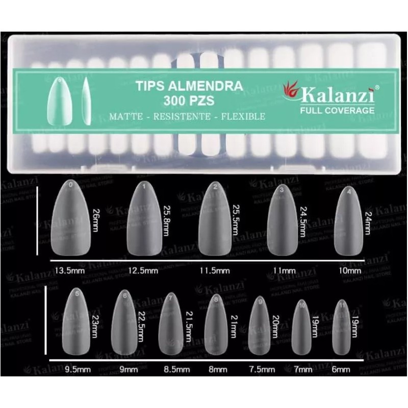 Zeiry nails Tips Matte Almendra Corto Press On Kalanzi 300pz