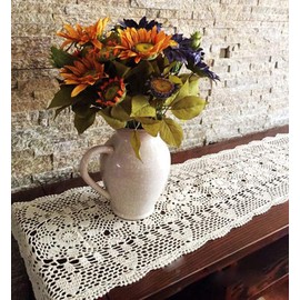 Damanni Rectangular Cotton Handmade Crochet Lace Table Runner Doilies Table Dresser Scarf Décor,16 Inch by 47 Inch，Beige