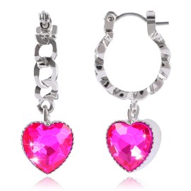 Suiswell Pink Heart Earrings for Women Silver Huggie Hoop Love Heart Dangle Earrings Drop Statement Earrings with Sweet Crystal Heart Charm Fashion Jewelry Gifts for Teens