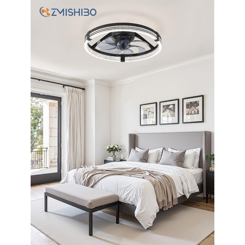 ZMISHIBO Low Profile Ceiling Fans with Lights, Flush Mount Modern