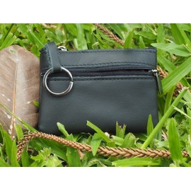 BAWAKO Genuine Leather Coin Purse, Small Coin Purse for Men and Women, with Two Compartments, Zip, Keyring, Mini Coin Purse Wallet, Purse, S, black