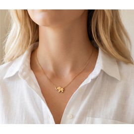 Aswinfon Tiny Elephant Necklace For Teens Her Women 18K Gold Plated Dainty Elephant Charm Minimalist Necklaces Animal Jewelry New Year Gifts (Elephant)
