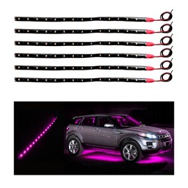 Dickno 6 PCS 15 LED Strip Underbody Light, 1Ft 12V Waterproof Car Led Interior Exterior Strip Light with 6 Inch Wire, Flexible Auto Light Strip Decoration for Car Motorcycle Truck Boat (Pink)