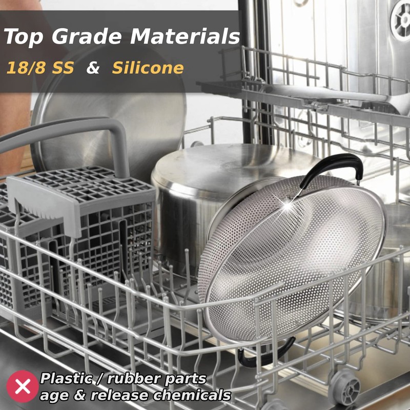 5 Qt Colander 18/8 Stainless Steel Colander Silicone Handle Easy