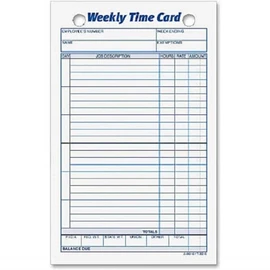 TOPS Weekly Time Cards, Index Bristol Stock, 4.25 x 6.75 Inches, 100-Count, White, (3016)