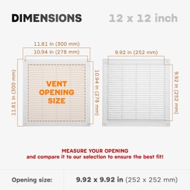 ECOPRO VENT / 10'' x 10'' Inch Opening Measurement / White Square Air Vent Cover Grille with Protective Mesh - Plastic Register Cover Indoor Outdoor Soffit Vent Cover - 12 x 12 Inch Outer Measurement