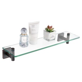 KOKOSIRI Wall Shelves Bathroom Hardware Glass Floating Shelf 20-Inch for Bedroom, Living Room, Kitchen, Hanging Rack Oil Rubbed Bronze B1105ORB-L20