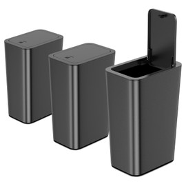 N. NETDOT 3 Pack 10 L/2.6 Gal Bathroom Trash Can with Lid, Small Kitchen Trash Bin with Press Type Lid, Black Trash Can/Slim Garbage Cans/Trash Bin/Waste Basket for Bathroom,Kitchen,Office,Bedroom