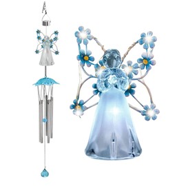 Carillones de viento solares, campanillas de viento LED de ángel, decoración de jardín al aire última intervensión, impermeable, para colgar campanillas de viento solares para jardín, ventana, cenador, patio, regalos para mujeres (azul)