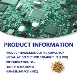 Innfeeltech 360pcs 50V monolithic ceramic capacitor, 12 values of each 30 pcs (0.1uF, 0.15uF, 0.22uF, 0.33uF, 0.47uF, 0.68uF, 1uF, 1.5uF, 2.2uF, 3.3uF, 4.7uF, 10uF)