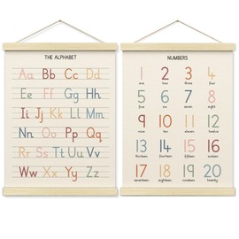 BONETAT Numbers alphabet poster for Nursery Toddlers, Play Room Wall Decor, ABC Wall Chart, Wall Hanging Decor for Toddler Playroom Decor Kids Wall Decor, Wooden Frame Alphabet Banner-A12