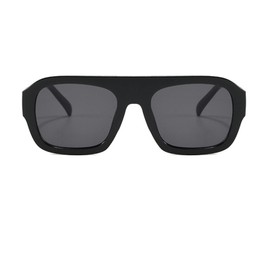 Ggpyyon Trendy Square Sunglasses for Women Men Retro Pilot Sunglasses Fashion 70s Stylish Flat Top Shades(Black/Grey)