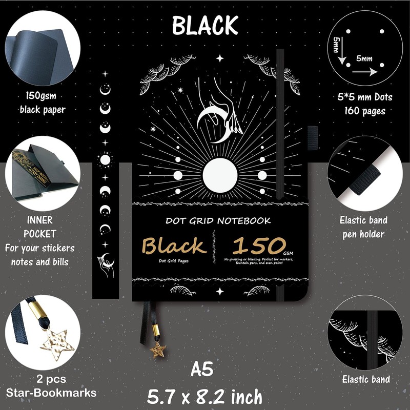 BUKE Dotted Journal - 150gsm Black Paper - 5 *