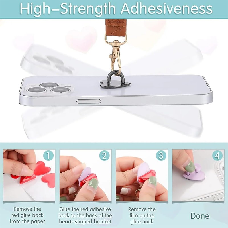 8 pcs Cell Phone Finger Ring Stand，Heart Shape Adhesive Metal